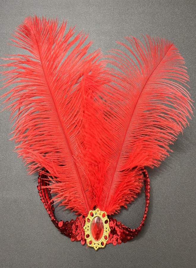 XKTEI 2 Pieces 1920s Flapper Headband,Sequins Feather Headpiece,Mardi Gras Carnival Party Headwear Costume Accessory,Women Girls (Red, Free Size) - Image 4